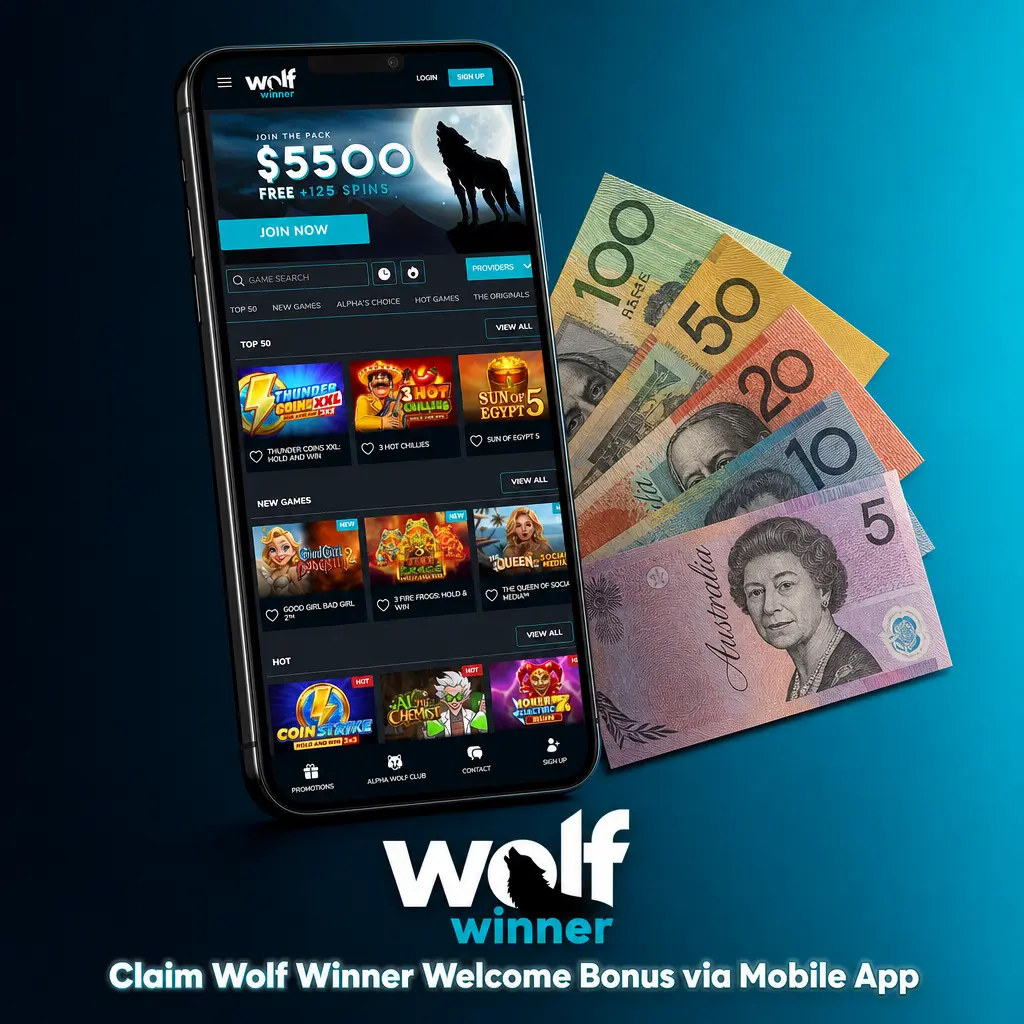 Wolf Winner mobile app welcome bonus