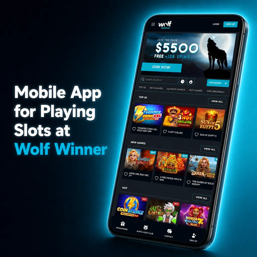 Wolf Winner slots mobile app interface