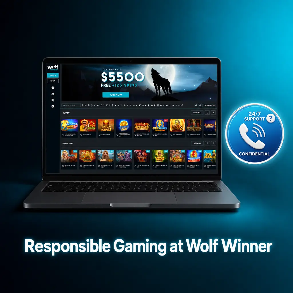 Player reviewing responsible gaming settings on Wolf Winner