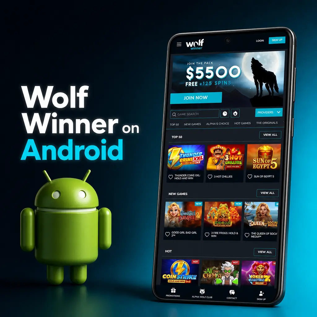 Wolf Winner Progressive Web App running on an Android device
